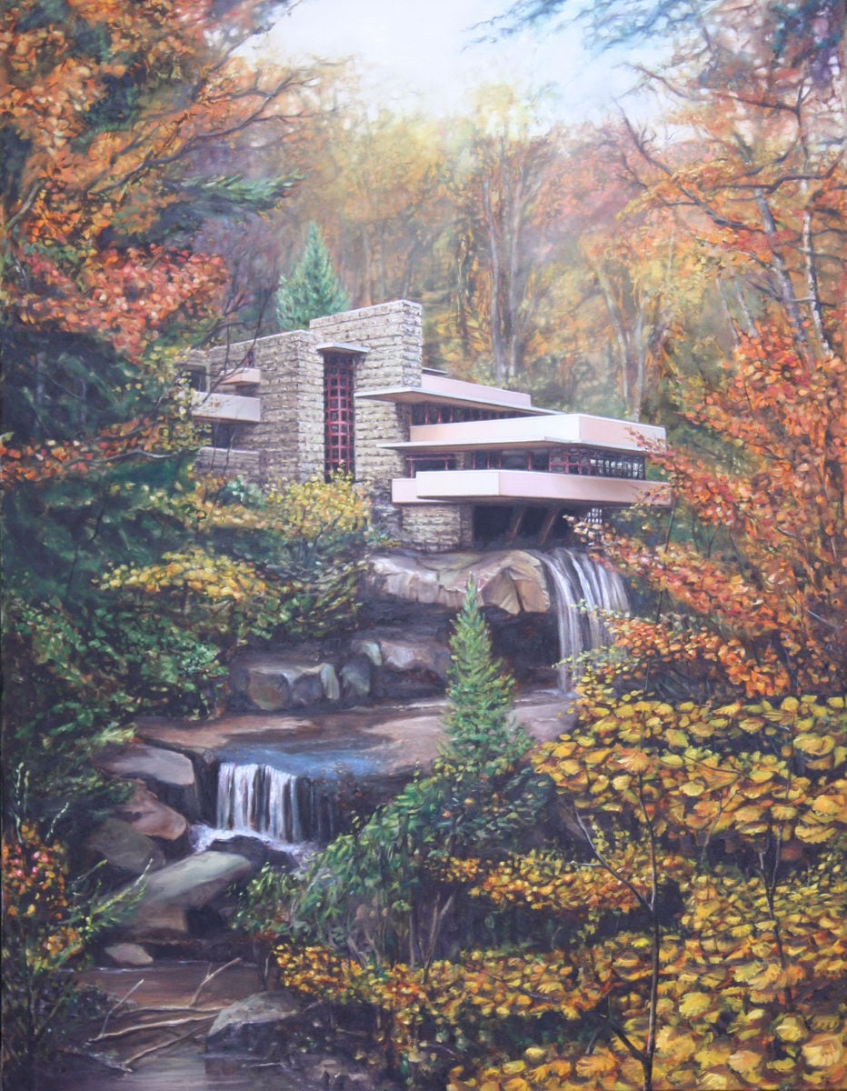 House Falling Water, 2017, 155x120cm, Öl auf Lw